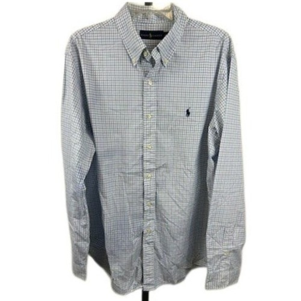 Polo Ralph Lauren Men's Size XL Blue Gingham Plaid Classic Fit Button Down Shirt